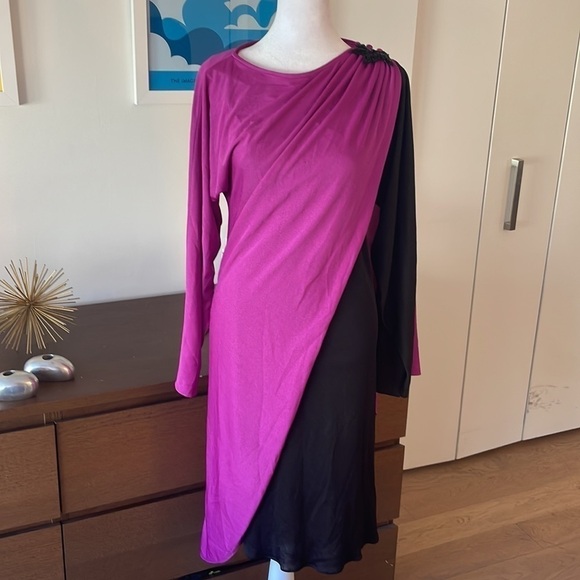 NEW LEAF BY SAMIR Neiman Marcus Cape Pink Black Dress Vintage - Picture 1 of 13